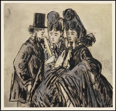 Un Gentiluomo e Due Signore, 1860s da Constantin Guys