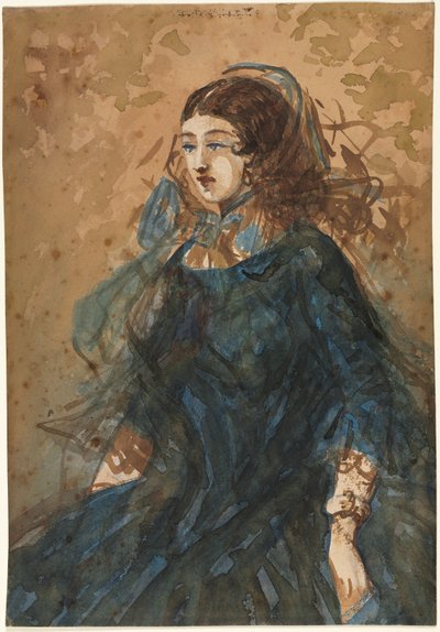 Donna in un vestito blu recto, Scena di accampamento di guerra verso da Constantin Guys