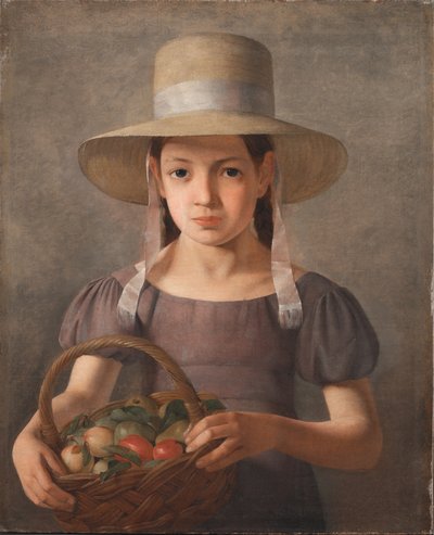 Una ragazza con frutta in un cesto da Constantin Hansen