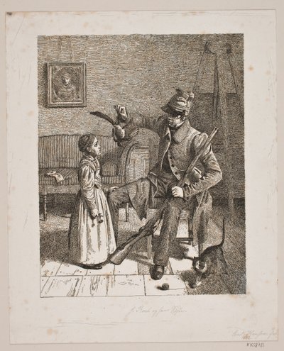 Danese: Un cacciatore che mostra a una bambina la sua preda da Constantin Hansen