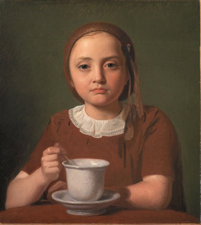 Ritratto di una bambina, Elise Købke, con una tazza davanti a lei da Constantin Hansen