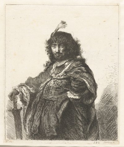 Autoritratto (?) con cappello piumato e sciabola abbassata da Constantino Cumano