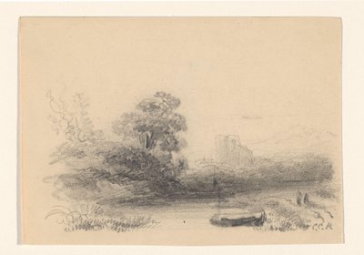 Paesaggio con acqua e barca a remi da Constantinus Cornelis Huysmans (signed by artist)
