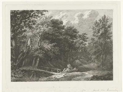 Paesaggio boschivo con ponte di legno da Constantinus Cornelis Huysmans