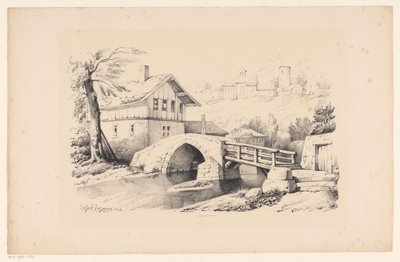 Ponte e casa in paesaggio collinare da Constantinus Cornelis Huysmans