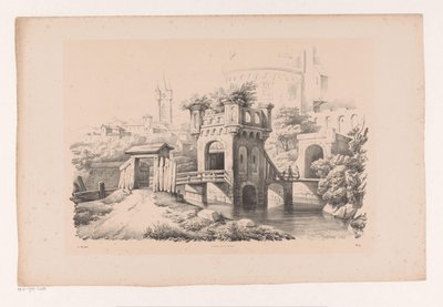 Ponte con torre coperta di vegetazione (serie: Il Paesaggio) da Constantinus Cornelis Huysmans