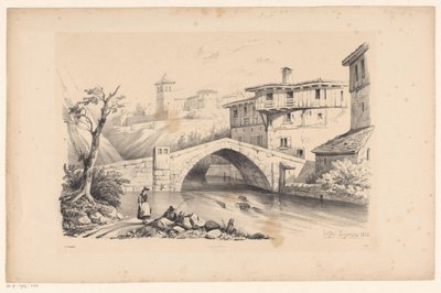 Ponte sul fiume in un villaggio di montagna da Constantinus Cornelis Huysmans