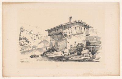 Casa con mulino ad acqua in un villaggio di montagna da Constantinus Cornelis Huysmans