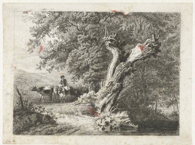 Paesaggio con albero spoglio e pastore da Constantinus Cornelis Huysmans