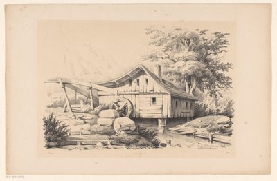 Mulino ad acqua in paesaggio montano da Constantinus Cornelis Huysmans