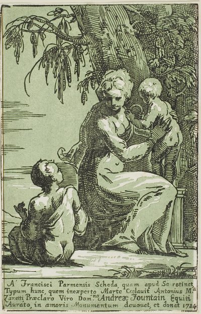 Una donna ai piedi di un albero con in braccio un bambino da Conte Antonio Maria Zanetti the Elder