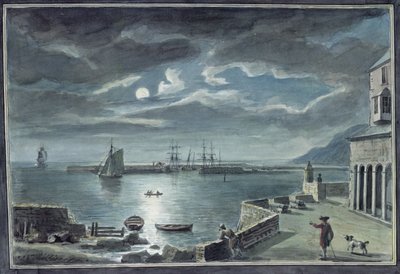 Il porto e il Cobb, Lyme Regis, Dorset, al chiaro di luna da Copplestone Warre Bamfylde