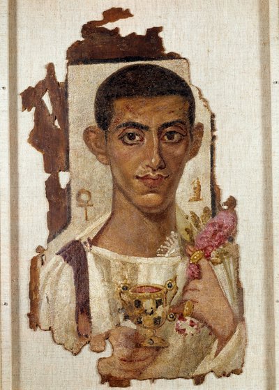 Antico Egitto: ritratto di Ammonios: rappresentazione di un uomo che tiene una canthara d