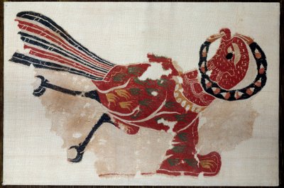 Arte copta: frammento di arazzo in lana e lino: uccello (aquila?) V secolo d.C. Dall