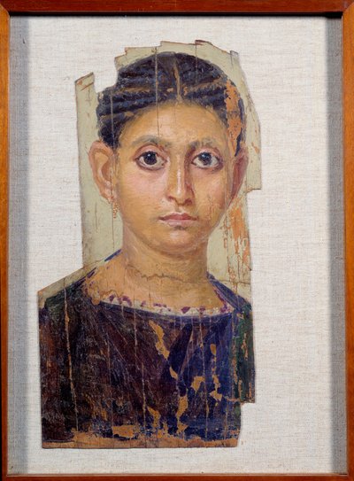 Antichità egizia: ritratto di mummia femminile su legno, da Fayoum, III secolo d.C. da Coptic