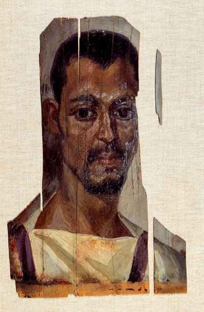 Ritratto di mummia maschile. III secolo, periodo romano (antico Egitto) (30 a.C.-395 d.C.) Dalla regione del Fayoum (Fayum). Dim. 0,41x0,14 m Parigi, Museo del Louvre da Coptic