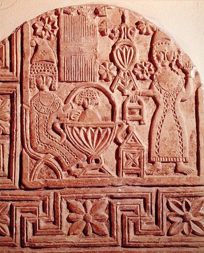 Stele raffigurante il bagno di Gesù bambino da Coptic Coptic