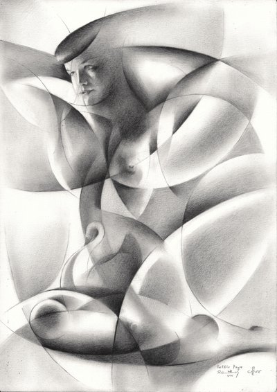 Donna nuda in stile geometrico da Corné Akkers