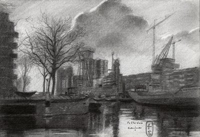 Schizzo del porto invernale di Rotterdam da Corné Akkers