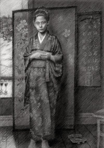 Ragazzo pensieroso in kimono da Corné Akkers