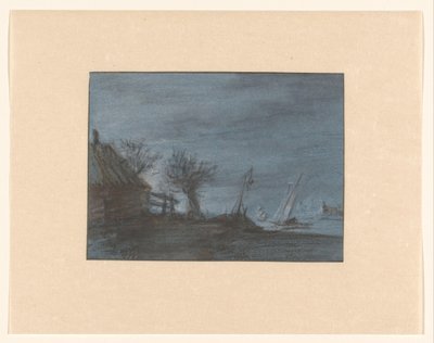 Casa contadina con salice e barche a vela in acque aperte da Cornelia Alida Westerhof
