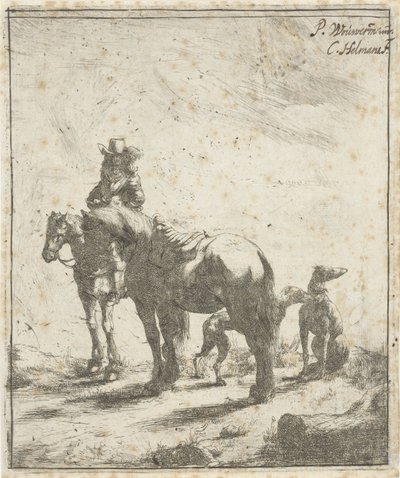 Cavaliere con due cavalli e due cani da Cornelis A. Hellemans