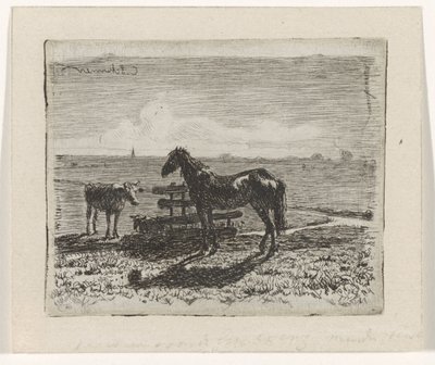 Prato con un cavallo e due mucche da Cornelis Albertus Johannes Schermer