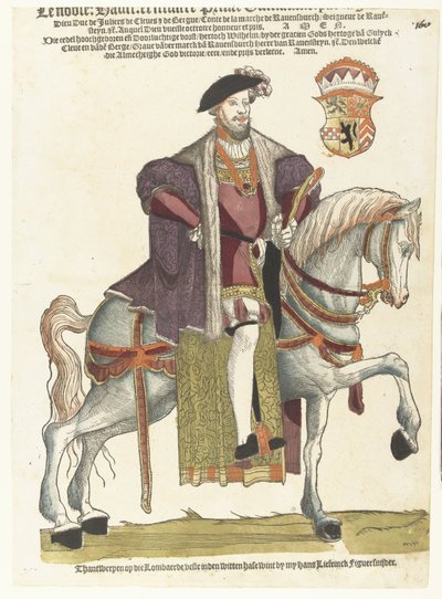 Ritratto del duca Guglielmo di Kleve, Jülich e Berg, conte di Mark, signore di Ravenstein a cavallo da Cornelis Anthonisz. (manner of)