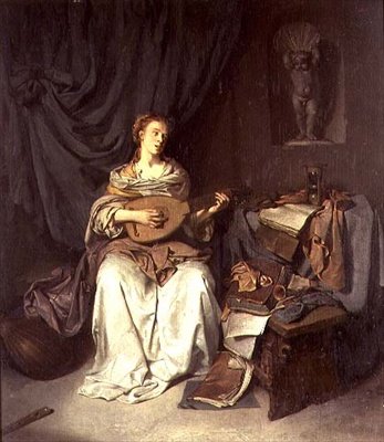 Ragazza che canta e suona un liuto da Cornelis Pietersz Bega