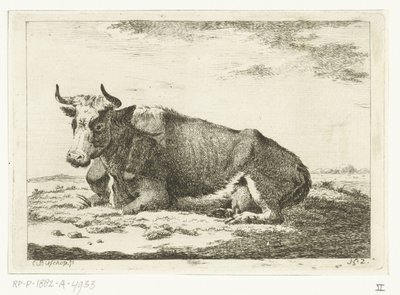 Paesaggio con mucca sdraiata con corna da Cornelis  Bisschop