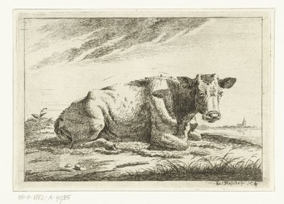 Paesaggio con mucca sdraiata senza corna da Cornelis  Bisschop
