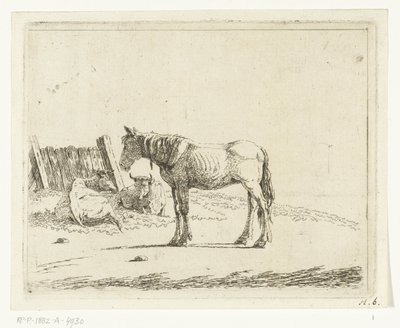 Paesaggio con cavallo e due mucche vicino a un cancello da Cornelis  Bisschop