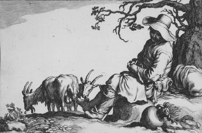 Pastorale con capraio e capre, dalla serie Sedici soggetti contadini da Cornelis Bloemaert