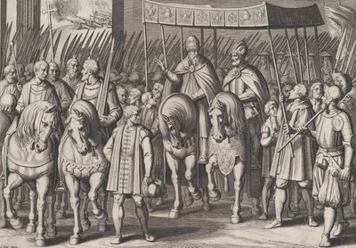Tavola 3: Carlo V incoronato imperatore entra a Roma con il Papa, dai Trionfi di Carlo..., 1614 da Cornelis Boel