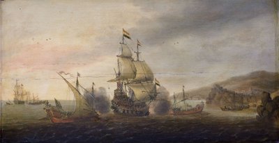 Battaglia navale tra navi da guerra olandesi e galeoni spagnoli da Cornelis Bol
