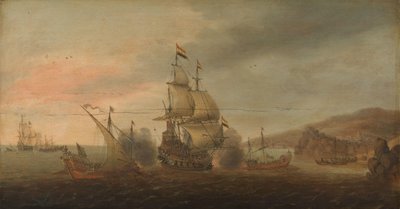 Battaglia navale tra navi da guerra olandesi e galee spagnole da Cornelis Bol