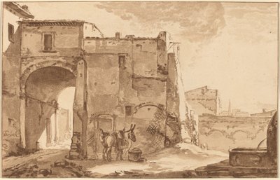 Portale con Viaggiatore e Mulo, 1781, pubblicato 1782 da Cornelis Brouwer