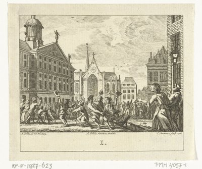 Rivolta al funerale di Daniël Raap sulla Dam ad Amsterdam nel 1754 da Cornelis Brouwer