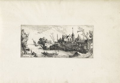 Paesaggio fluviale con una barca a remi da Cornelis Claesz van Wieringen (possibly)
