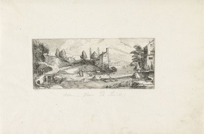 Paesaggio fluviale con due donne su un ponte (Paesaggi) da Cornelis Claesz van Wieringen (possibly)