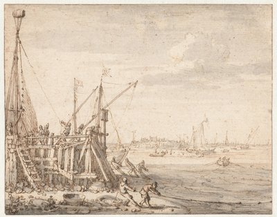 Molo con pescatori che tirano le reti da Cornelis Claesz  van Wieringen