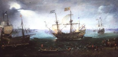 Tre maestri che sparano un saluto sul Maas a Dordrecht da Cornelis Claesz  van Wieringen