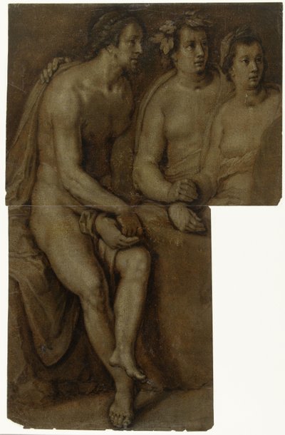 Studi di un uomo nudo seduto e due donne a mezzo busto da Cornelis Cornelisz. van Haarlem