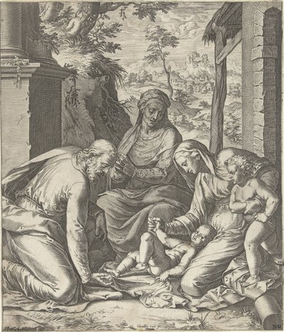 Sacra Famiglia con Anna e Giovanni Battista bambino da Cornelis Cort
