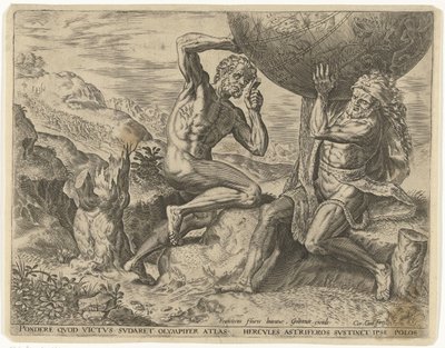 Ercole sostiene il globo per Atlante da Cornelis Cort