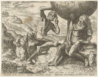 Ercole sostiene il globo per Atlante da Cornelis Cort
