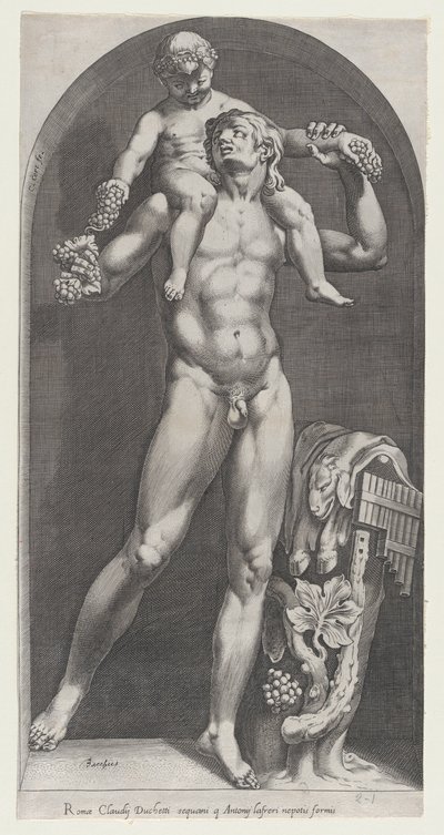 Speculum Romanae Magnificentiae: Bacco sulle spalle di un satiro da Cornelis Cort
