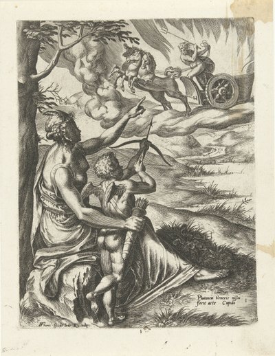 Venere ordina a Cupido di trafiggere il cuore di Plutone con una freccia (serie La storia di Plutone e Proserpina) da Cornelis Cort