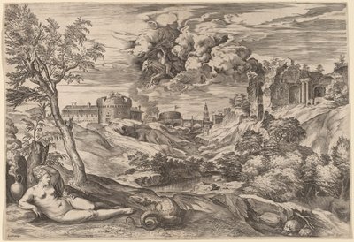 Paesaggio con Ruggero che libera Angelica da Cornelis Cort after Titian