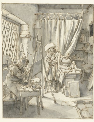 Un artista con un modello nel suo studio da Cornelis Dusart